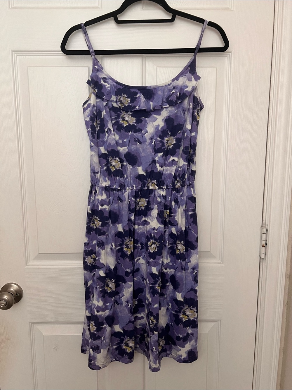 LOFT Purple Floral Midi Sundress with Ruffle Detail